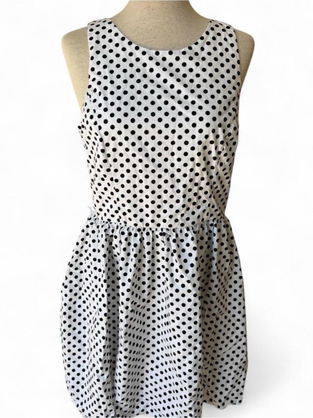 Women's White Dress with Black Polka Dots - Casual Sleeveless